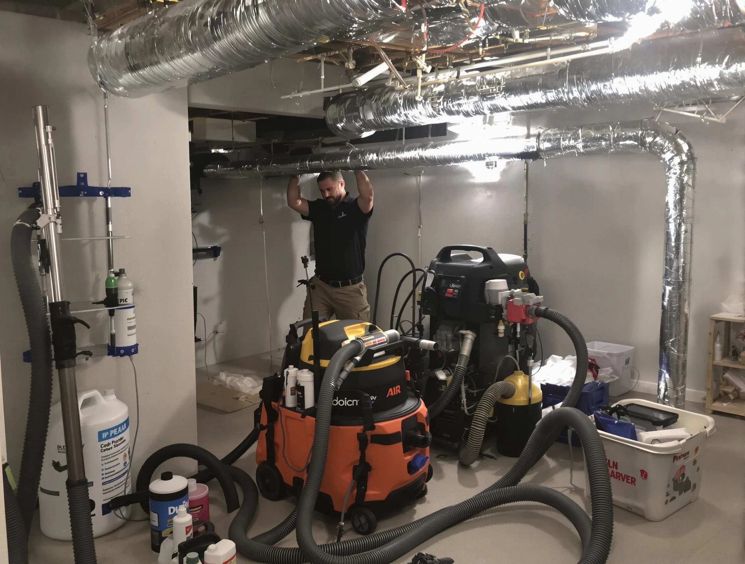 Taylorsville Air Duct Cleaning specialist performing professional mold removal from air ducts using safety equipment in Taylorsville