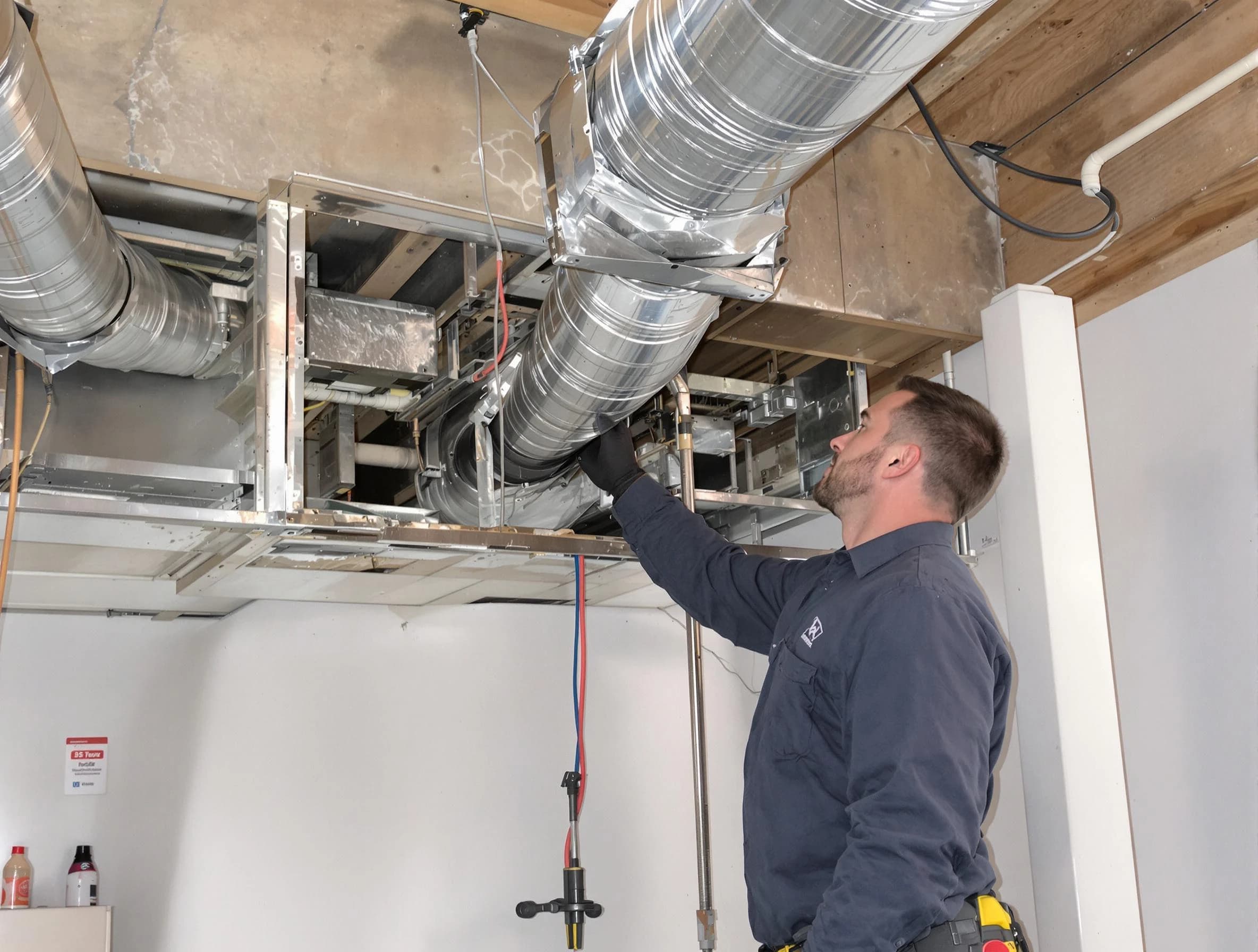Taylorsville Air Duct Cleaning technician performing professional air duct repair using specialized tools in Taylorsville
